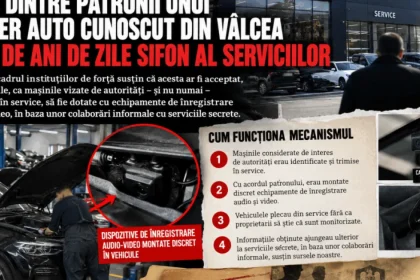 Dealer auto din Vâlcea, folosit la operațiuni discrete. Patronul, „sifonul” serviciilor